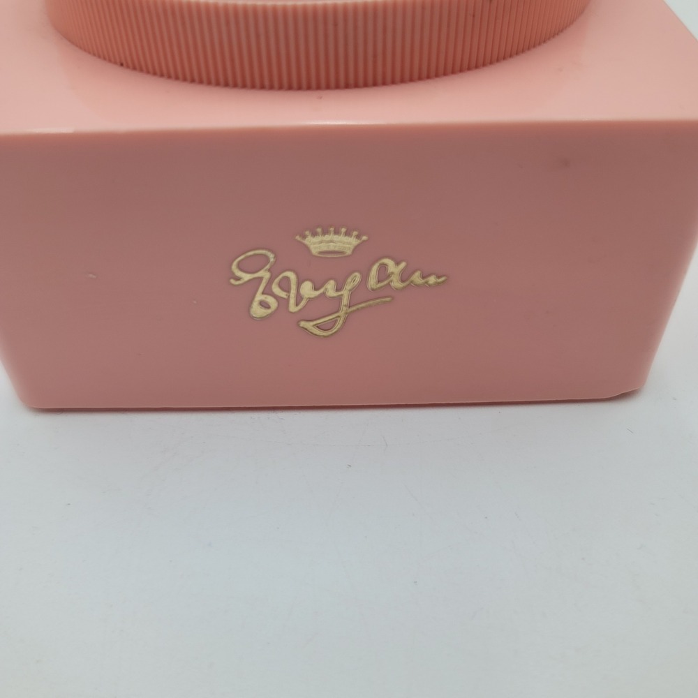 Vintage Bryan Pink Plastic Powder Box Art Nouveau Lady Hammock Vanity Jar - Picture 5 of 6
